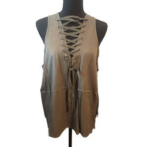 ONETEASPOON Tank Women Size Small Green Radar Lace Up Tank Top Oversized